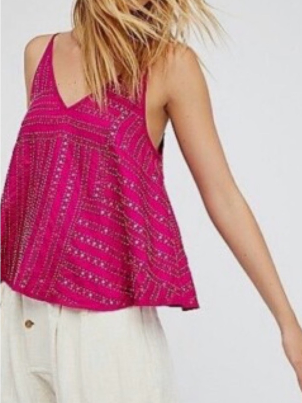 Free People Magenta Beaded V-Neck Tank
